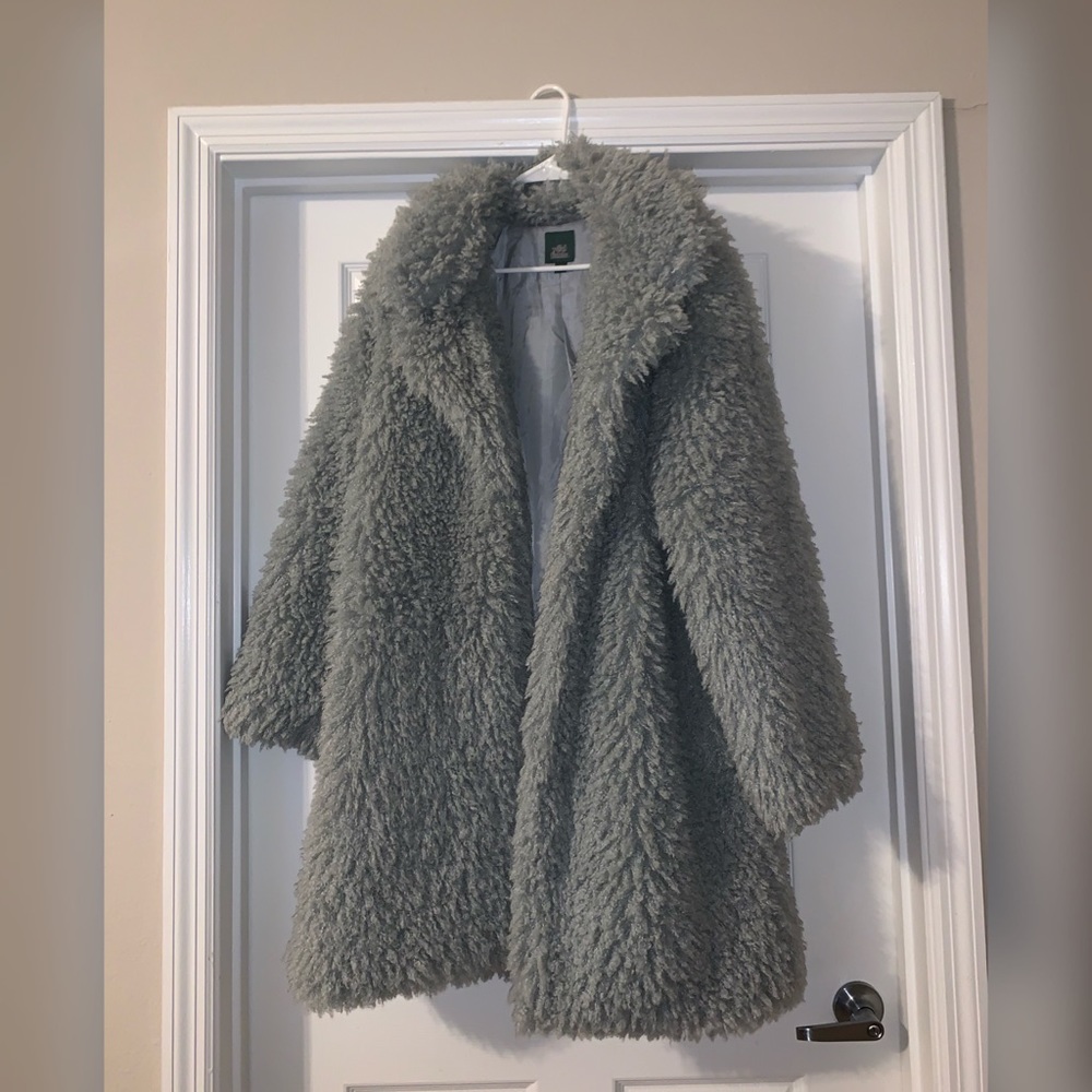 Pale Blue Faux Fur Coat